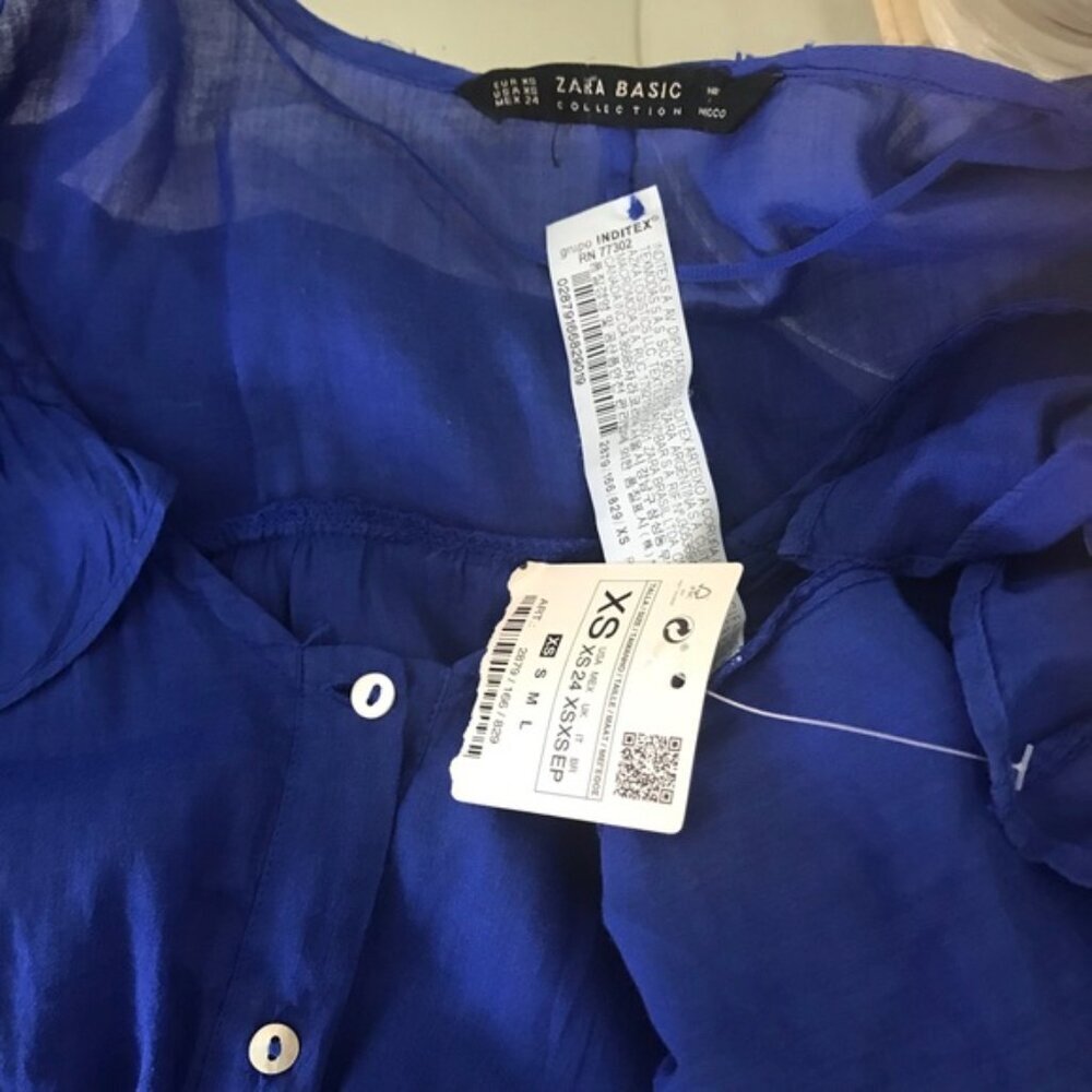 ZARA NEW Ruffles Ties Cotton Lightweight Flowy Button Shirt Blouse Top BlueFairy - Picture 6 of 8